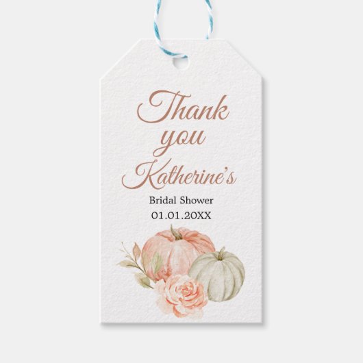 Étiquettes-cadeau Balise Automne Pêche et Citrouille vert Merci rust (Devant)