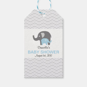 Étiquettes-cadeau Balise Baby shower Eléphant bleu Chevron
