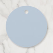 Étiquettes Cadeau Balise Baptême rond bleu Dusty Croix blanche garço (Dos)