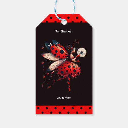 Étiquettes-cadeau Balise Black & Red Ladybug Fairy Birthday Party (Devant)