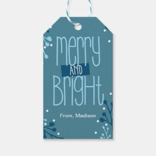 Étiquettes-cadeau Balise Bleu Merry et Bright Holiday Git