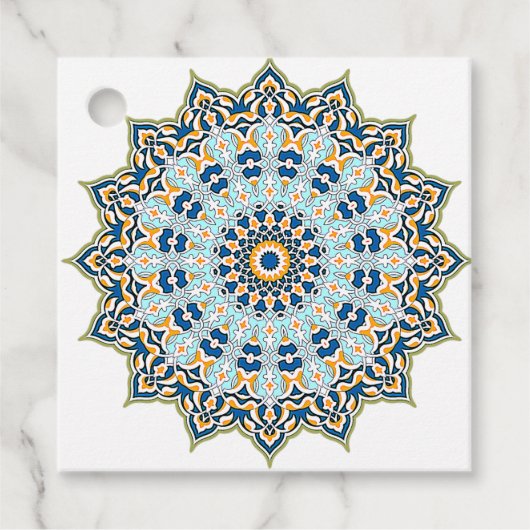 Étiquettes Cadeau Balise bleue et orange Mandala Favor (Devant)