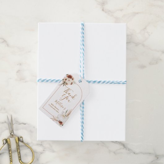 Étiquettes-cadeau Balise Boho Arch Citrouille blanc Merci floral (Avec de laficelle)