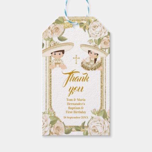 Étiquettes-cadeau Balise Boho Cactus Merci de fleurs roses (Devant)