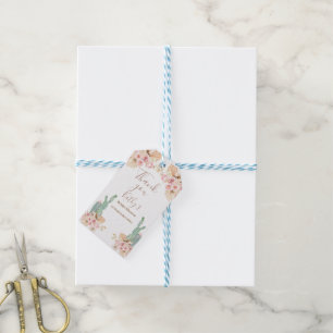Étiquettes-cadeau Balise Boho Cactus Merci de fleurs roses