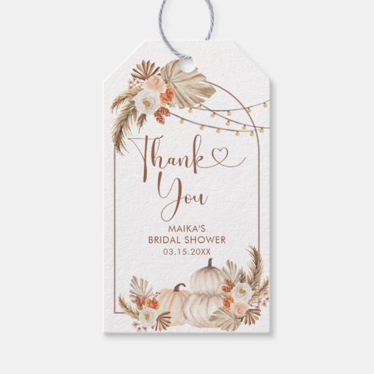 Étiquettes-cadeau Balise Boho Rustic Citrouille Fall in Love Merci (Devant)