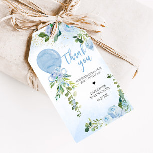 Étiquettes-cadeau Balise Boy Blue Balloon Greenery Baby shower Favor
