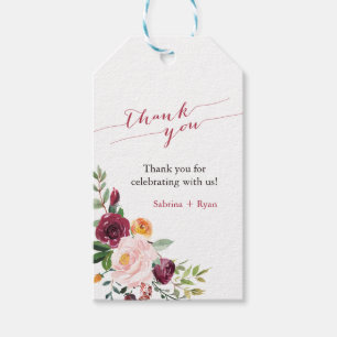 Étiquettes-cadeau Balise Burgundy Red Marsala Floral Merci