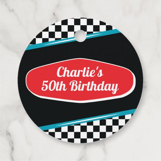 Étiquettes Cadeau Balise cadeau 1950's Diner Retro Anniversaire Favo (Dos)