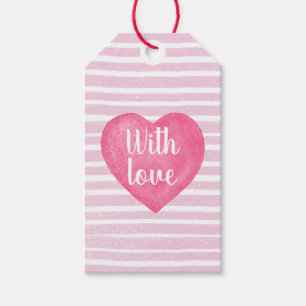 Étiquettes-cadeau Balise cadeau avec Love Pink Heart Stripes