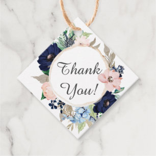 Étiquettes Cadeau Balise Cadeau Baby shower floral bleu marine et bl