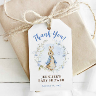 Étiquettes-cadeau Balise cadeau Baby shower lapin Flopsy bleu pour g