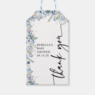 Étiquettes-cadeau Balise cadeau Baby shower Merci Fleur sauvage bleu