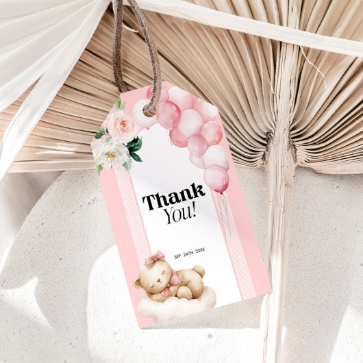 Étiquettes-cadeau Balise cadeau Baby shower Ours rose Ballons