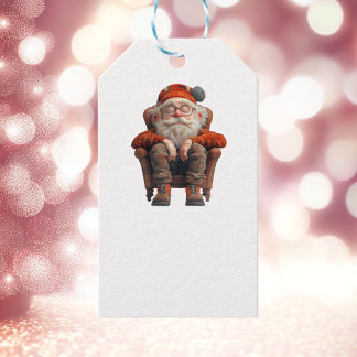 Étiquettes-cadeau Balise cadeau blanc Tired Père Noël 2