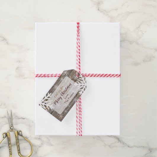 Étiquettes-cadeau Balise cadeau Bois rustique et Snowflakes (With Twine)