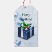 Étiquettes-cadeau Balise cadeau boîte de Noël bleue (Devant)