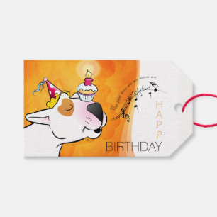 Étiquettes-cadeau Balise cadeau Bull Terrier Cartoon "Joyeux anniver