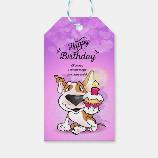 Étiquettes-cadeau Balise-cadeau Bull Terrier "Joyeux anniversaire Be (Devant)
