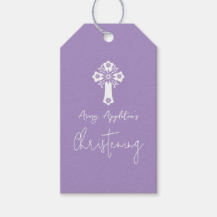 Étiquettes-cadeau Balise cadeau Croix florale Baptême Lilac
