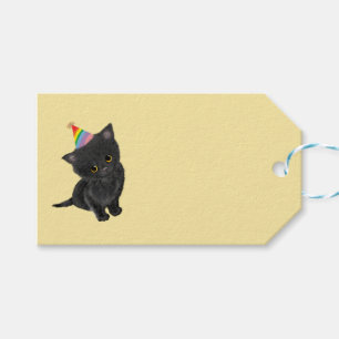 Étiquettes-cadeau Balise cadeau d'anniversaire chaton noir mignon