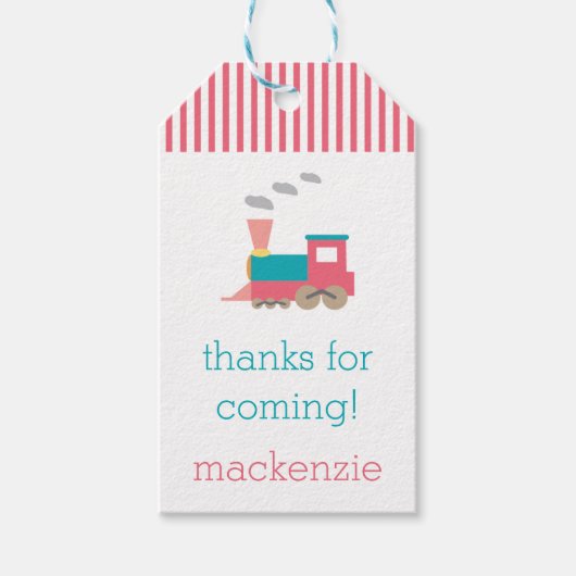 Étiquettes-cadeau Balise cadeau d'anniversaire de train rose (Devant)