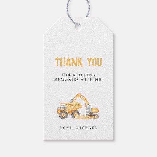 Étiquettes-cadeau Balise cadeau d'anniversaire des camions de constr (Devant)
