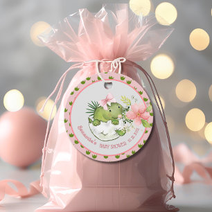 Étiquettes Cadeau Balise cadeau de Baby shower de dinosaure rose mig