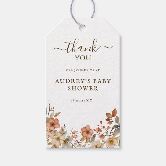 Étiquettes-cadeau Balise cadeau de Baby shower fleur sauvage Boho (Devant)