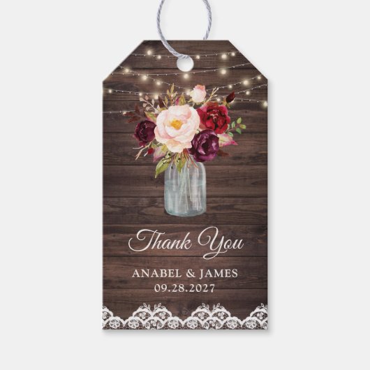 Étiquettes-cadeau Balise cadeau de dentelle de bois rustique Broussa (Devant)