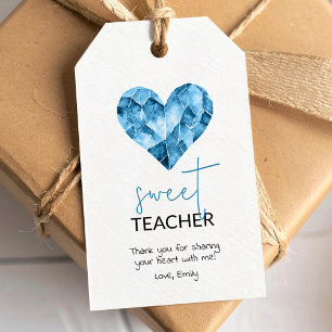 Étiquettes-cadeau Balise cadeau de l'enseignant avec coeur bleu