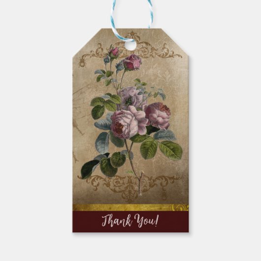 Étiquettes-cadeau Balise cadeau de Merci Ephemera Roses rouges victo (Devant)