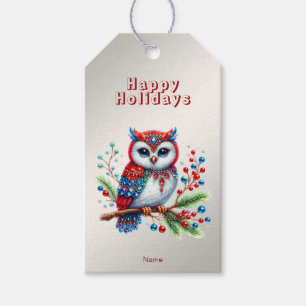 Étiquettes-cadeau Balise cadeau de Noël coloré hibou de Noël