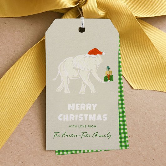Étiquettes-cadeau Balise cadeau de Noël Festin Blanc Eléphant Joyeux