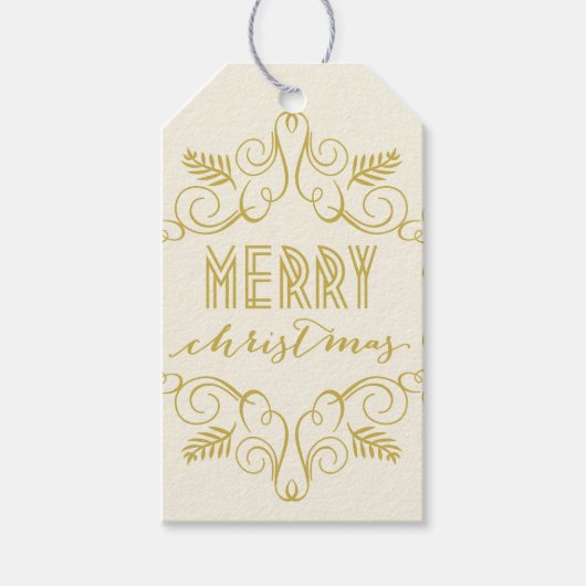 Étiquettes-cadeau Balise cadeau de Noël Joyeux Déco Feuilles (Devant)