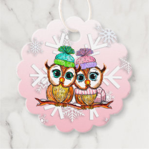 Étiquettes Cadeau Balise cadeau de Noël pour les Chouettes en Aquare