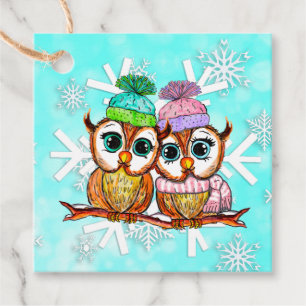 Étiquettes Cadeau Balise cadeau de Noël pour les Chouettes en Aquare