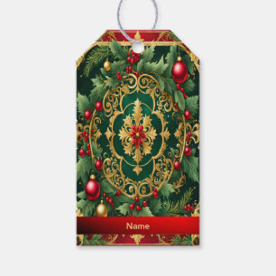 Étiquettes-cadeau Balise cadeau de Noël Red Green Gold