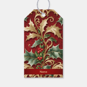 Étiquettes-cadeau Balise cadeau de Noël Rouge Feuille Gold Green