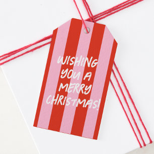 Étiquettes-cadeau Balise cadeau de Noël rouge rose rétro