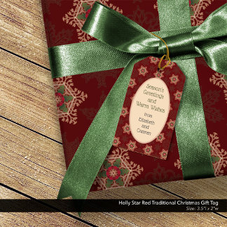 Étiquettes-cadeau Balise cadeau de Noël traditionnel Holly Star Red