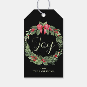 Étiquettes-cadeau Balise cadeau de Noël Wreath Joy Name
