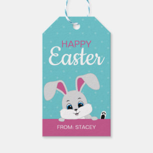 Étiquettes-cadeau Balise cadeau de Pâques lapin mignonne (Turquois/R