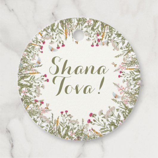 Étiquettes Cadeau Balise cadeau de Rosh Hashana Floral (Devant)