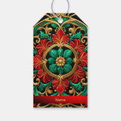 Étiquettes-cadeau Balise cadeau de vacances rouge vert (Dos)