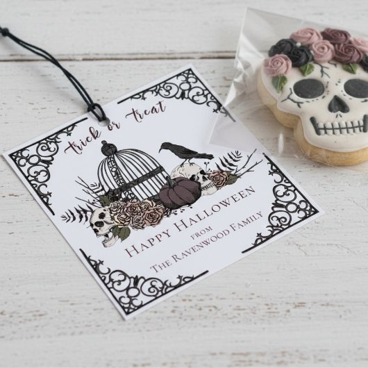 Étiquettes Cadeau Balise cadeau d'Halloween gothique noir et blanc