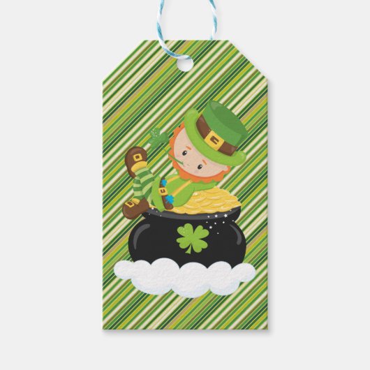 Étiquettes-cadeau Balise cadeau Diagonal Stripe Leprechaun (Devant)