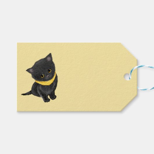 Étiquettes-cadeau Balise cadeau en or chaton noir (Devant (Horizontal))