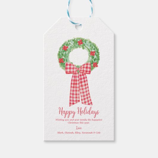 Étiquettes-cadeau Balise cadeau En vichy rouge de couronne de Noël (Devant)