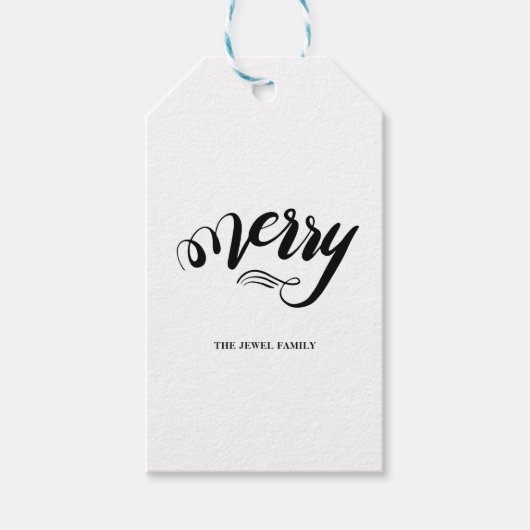 Étiquettes-cadeau Balise cadeau feuille & joyeux script (Devant)